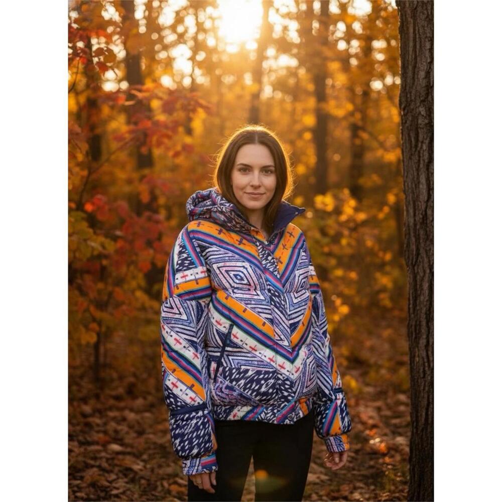 Free People Power House Puffer Jacket  L  Insulated Quilted Multicolor New $268